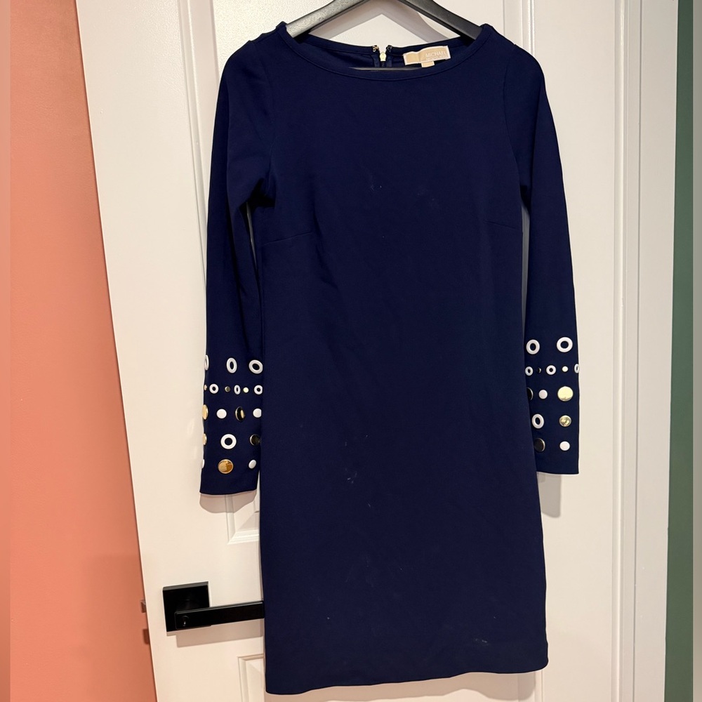 Michael Kors Navy Dress with Pearl Accents